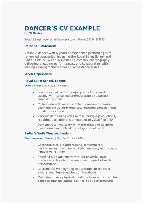 dancer cv|Dancer CV Example for 2024 (Skills & Templates).